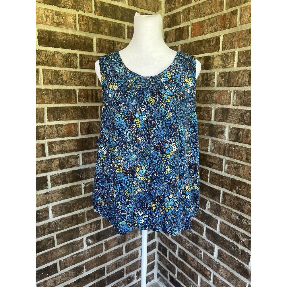 Lands End Womens XL 18 Blue Floral Sleeveless Tencel Modal Shell Top NWT Bubble